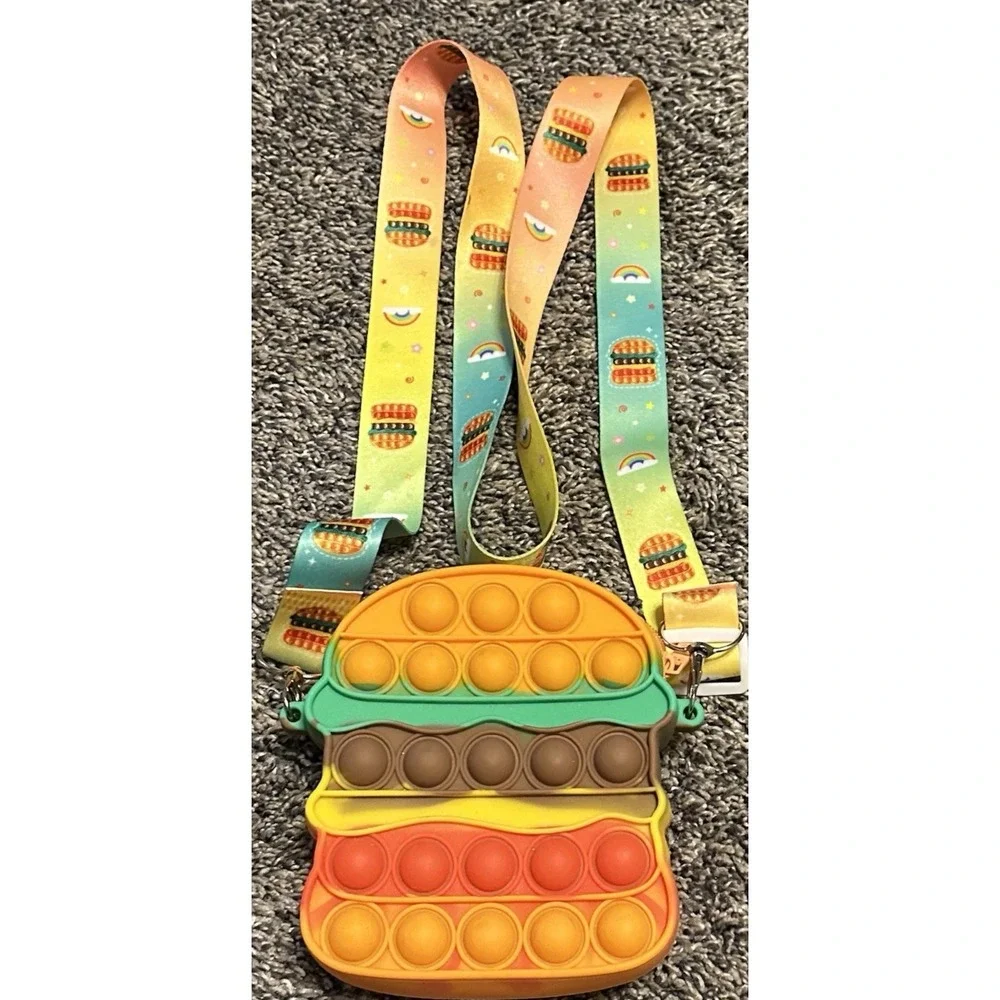 Pop-On-it Hamburger Crossbody Bag Push Bubble Fidget Purse Sensory Relief